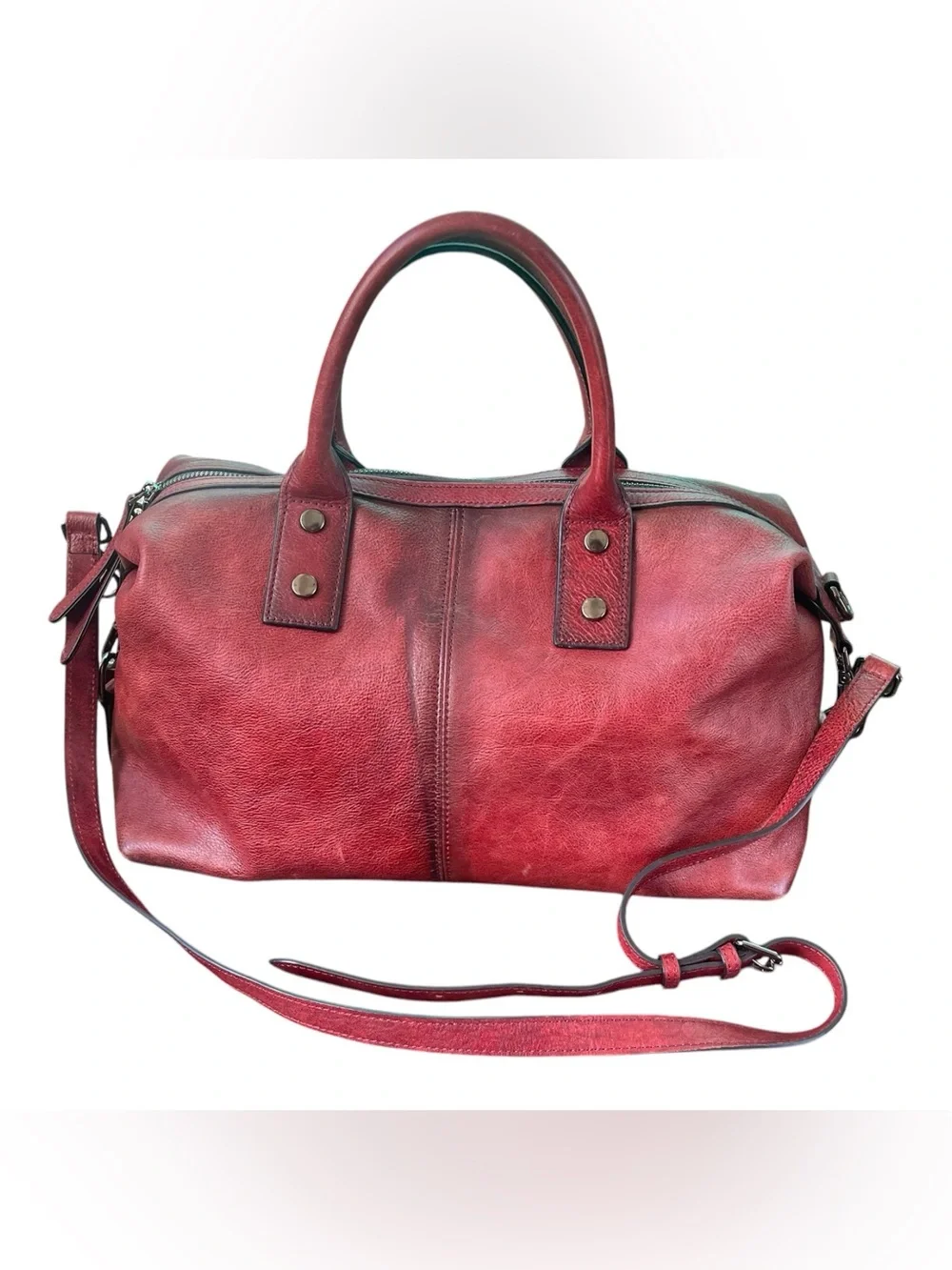 Iswee Vintage Genuine Leather Satchel Bag - Wine Red / Burgundy